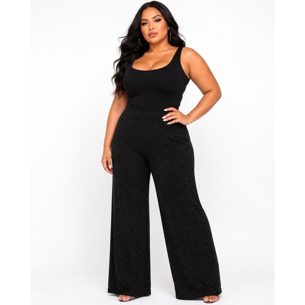 Hue Black Shimmer Wide Leg Knit Lounge Pants Plus Size 2X New With Tags